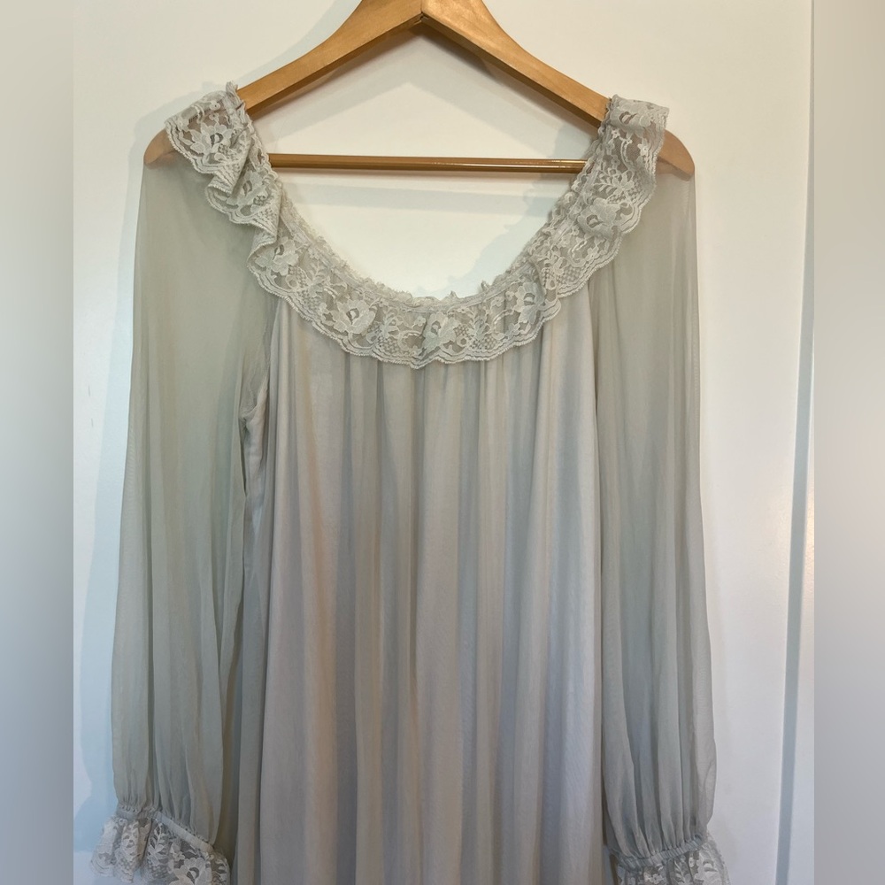 Romantic sheer flowy lace detailing fairycore boho cottagecore maxi dress Sz L - Picture 10 of 12